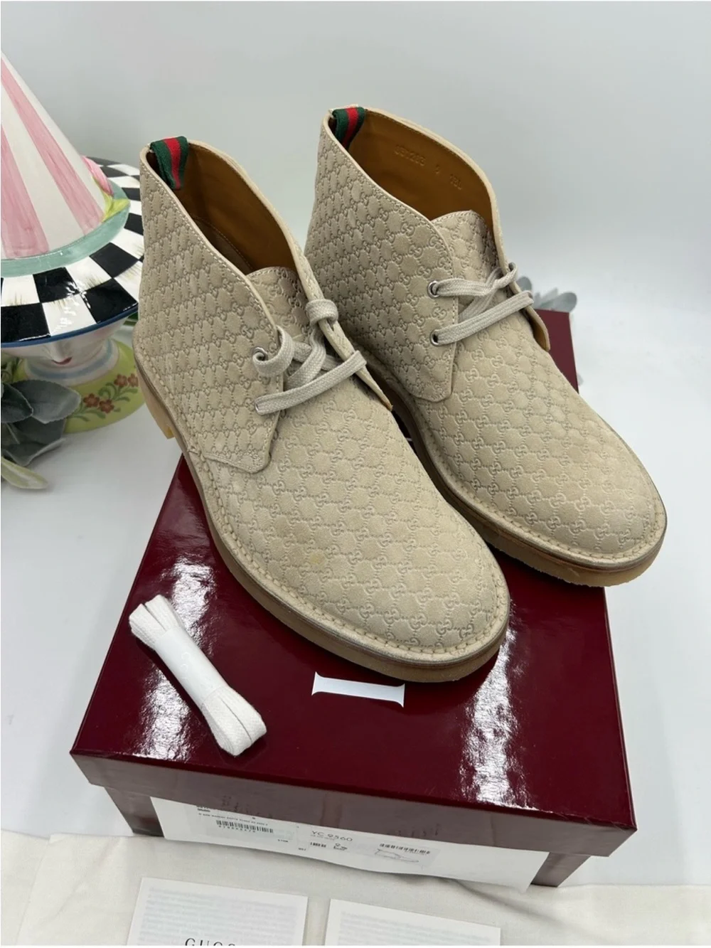 Men’s Gucci GG monogram desert boots oatmeal size 9 fits 10 US made Italy